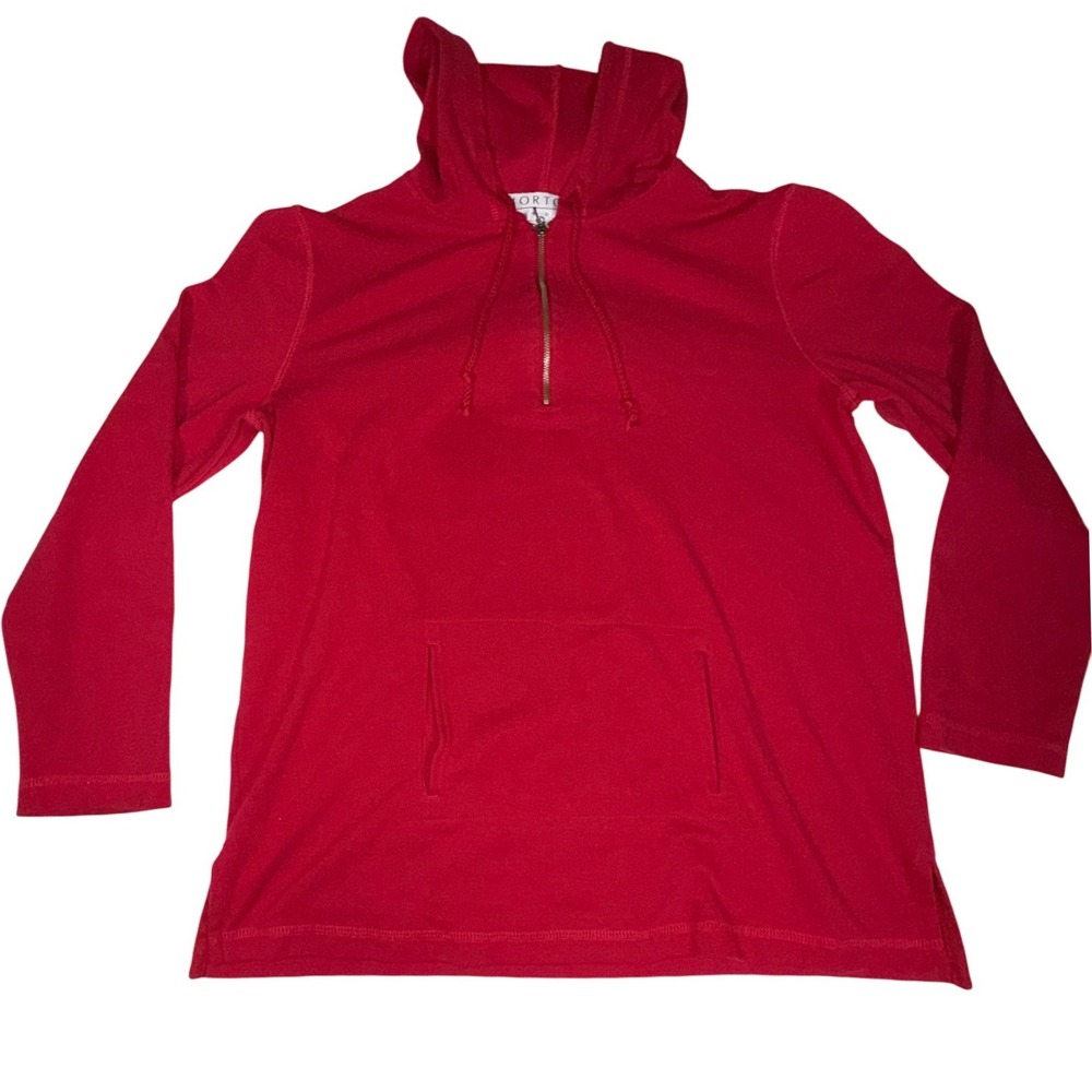 Norton Studio Quarter Zip Hoodie Women Small Red Kangaroo Pocket Stretch